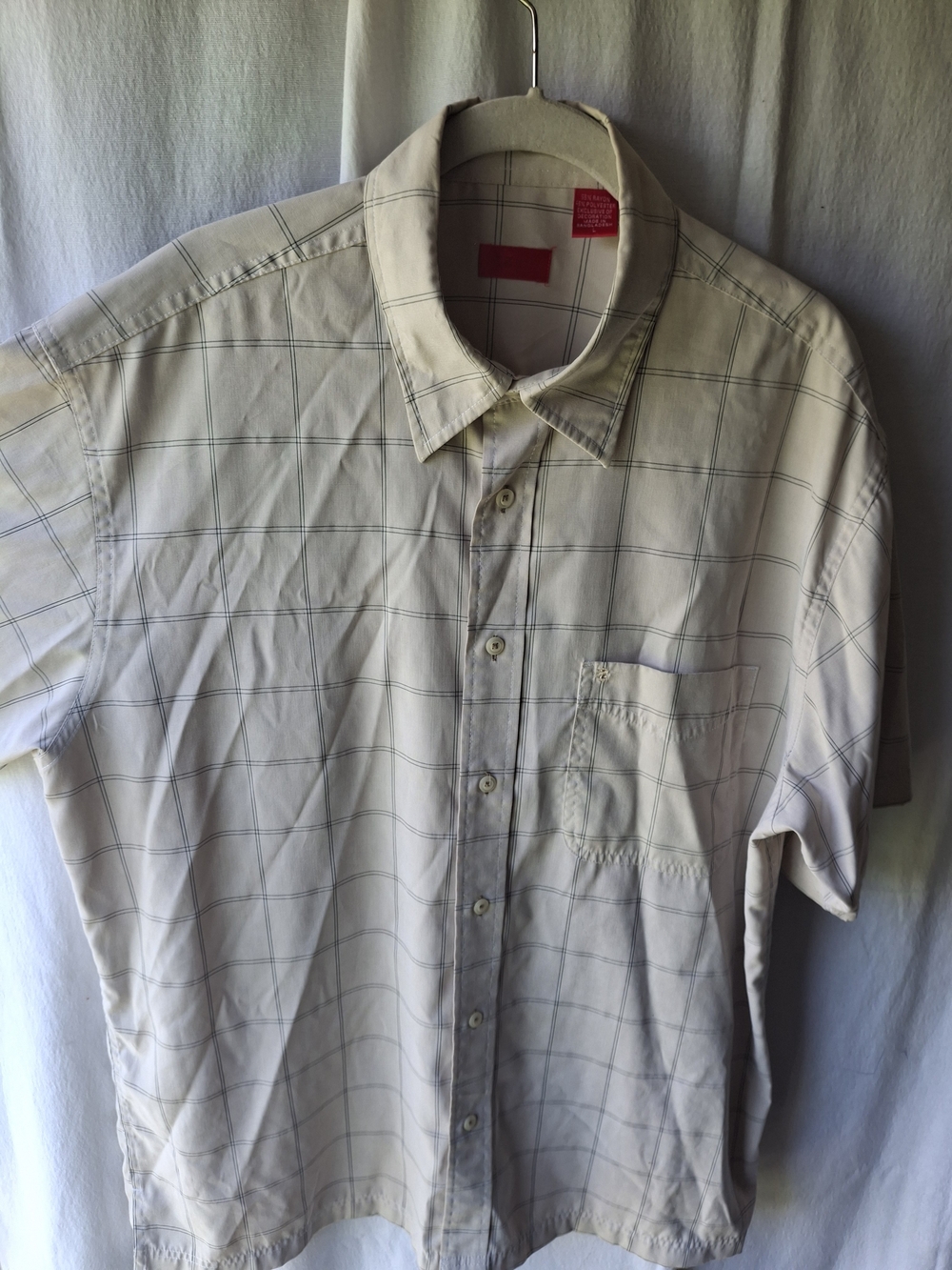 Izod Men's Short-Sleeve Button-Down Shirt in Cream with Gray Windowpane